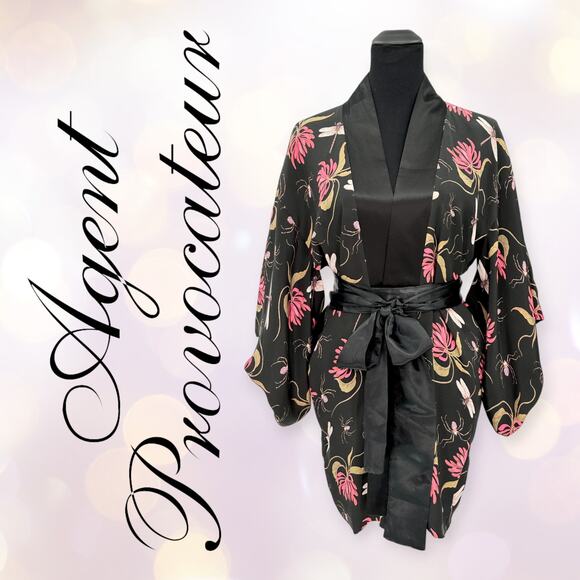 Agent ProvocateurS\MLUXURY Silk Spider Honeysuckle Dragonfly Kimono Robe